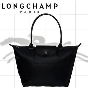 Longchamp Black Le Pliage Nylon Neo Tote Large